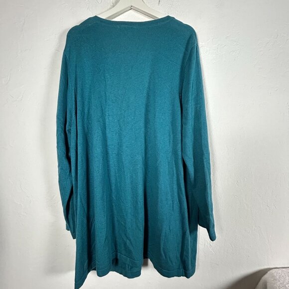 Ulla Popken Womens V-Neck Cardigan Sweater Size 16/18 Teal Button Front Pockets - Picture 2 of 7